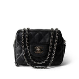 CHANEL Black 12C Black Caviar Quilted Mini Dual Zipper Case Silver Hardware - Redeluxe