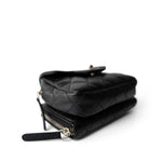 CHANEL Black 12C Black Caviar Quilted Mini Dual Zipper Case Silver Hardware - Redeluxe