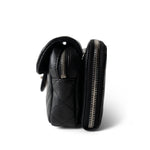 CHANEL Black 12C Black Caviar Quilted Mini Dual Zipper Case Silver Hardware - Redeluxe