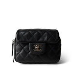 CHANEL Black 12C Black Caviar Quilted Mini Dual Zipper Case Silver Hardware - Redeluxe
