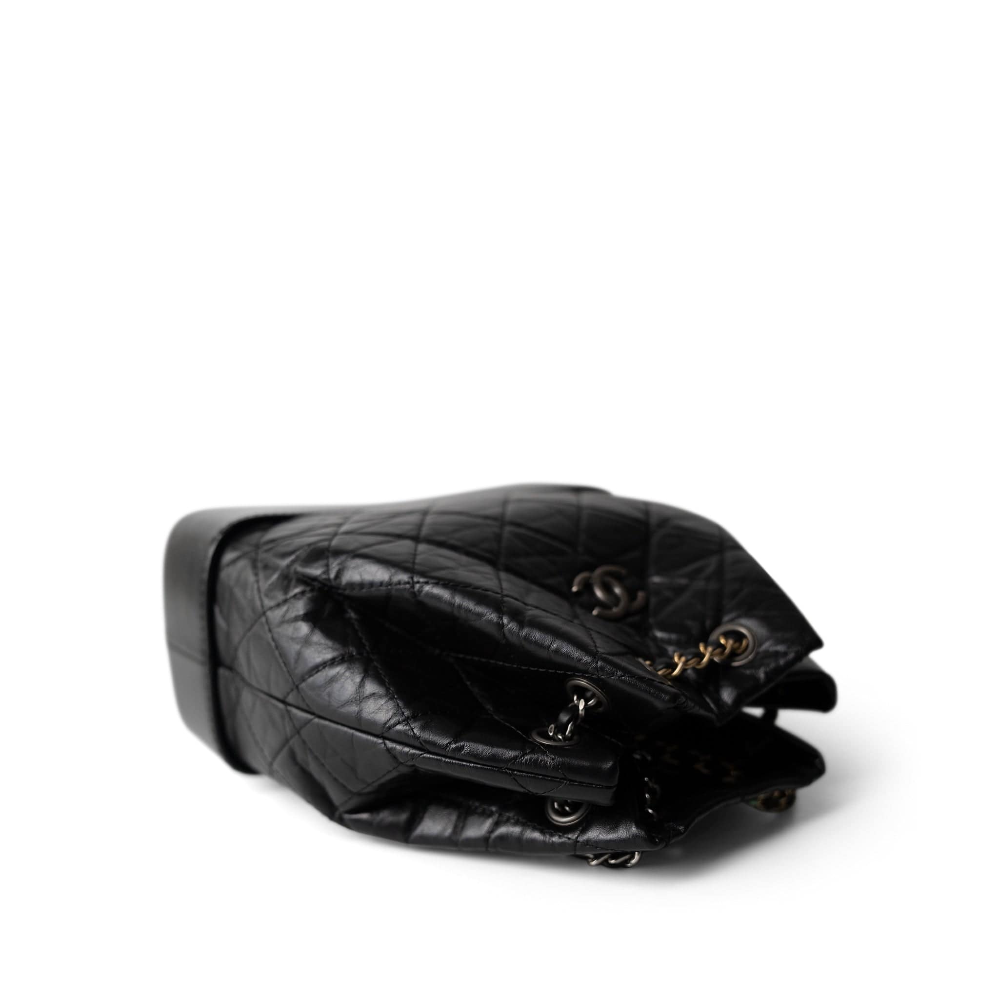 CHANEL Black 19C Black Aged Calfskin Quilted Gabrielle Backpack - Redeluxe