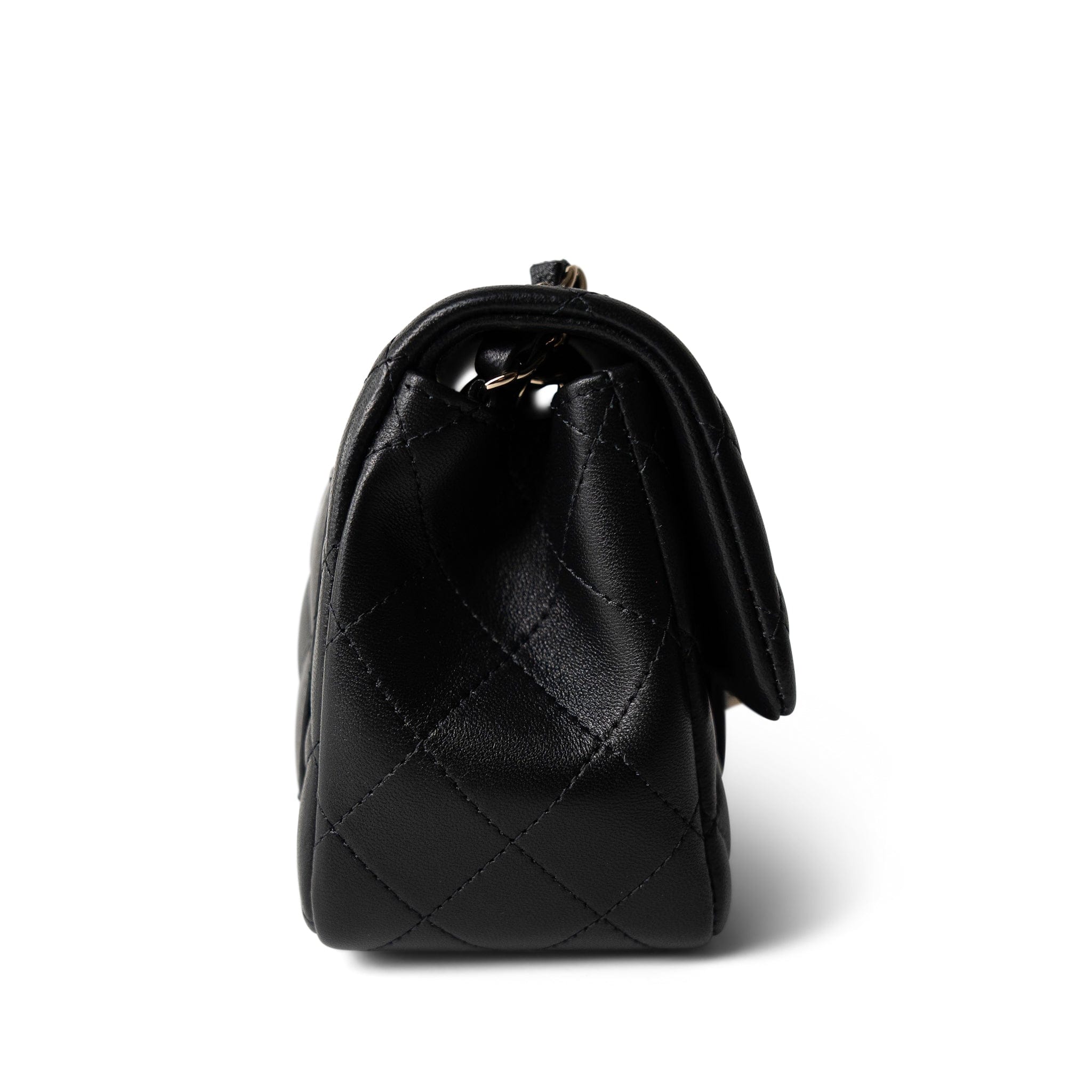 CHANEL Black 21P Black Lambskin Quilted Mini Square Flap Light Gold Hardware - Redeluxe