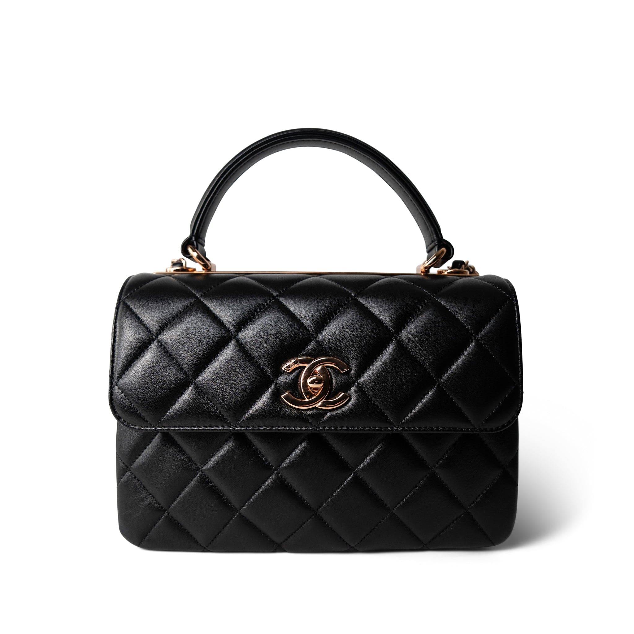 CHANEL Black 22C Black Lambskin Quilted Trendy CC Flap Small Rose Gold Hardware - Redeluxe