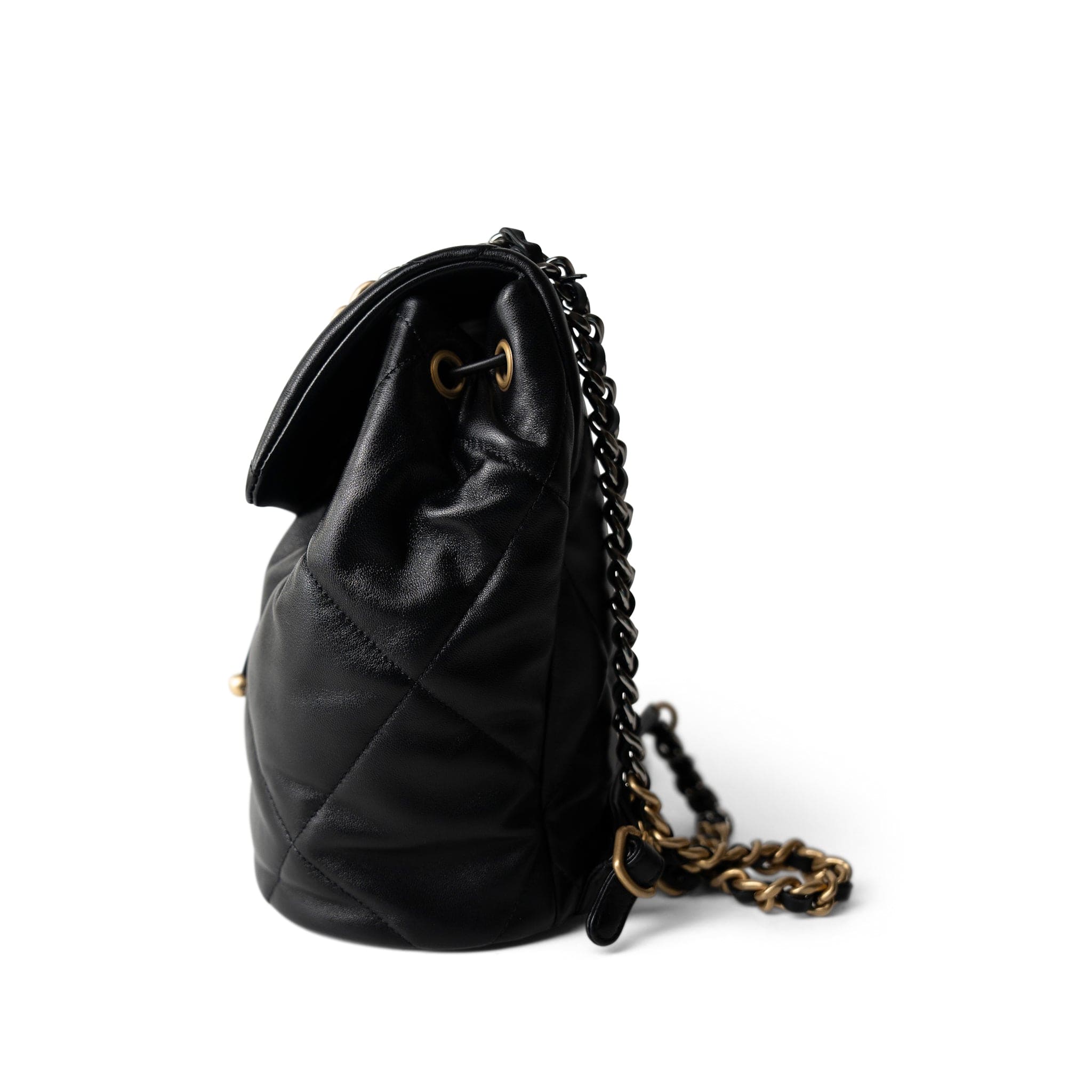 black lambskin leather backpack purse shoulder bag 24C Black Lambskin Quilted 19 Flap Backpack Mixed Hardware