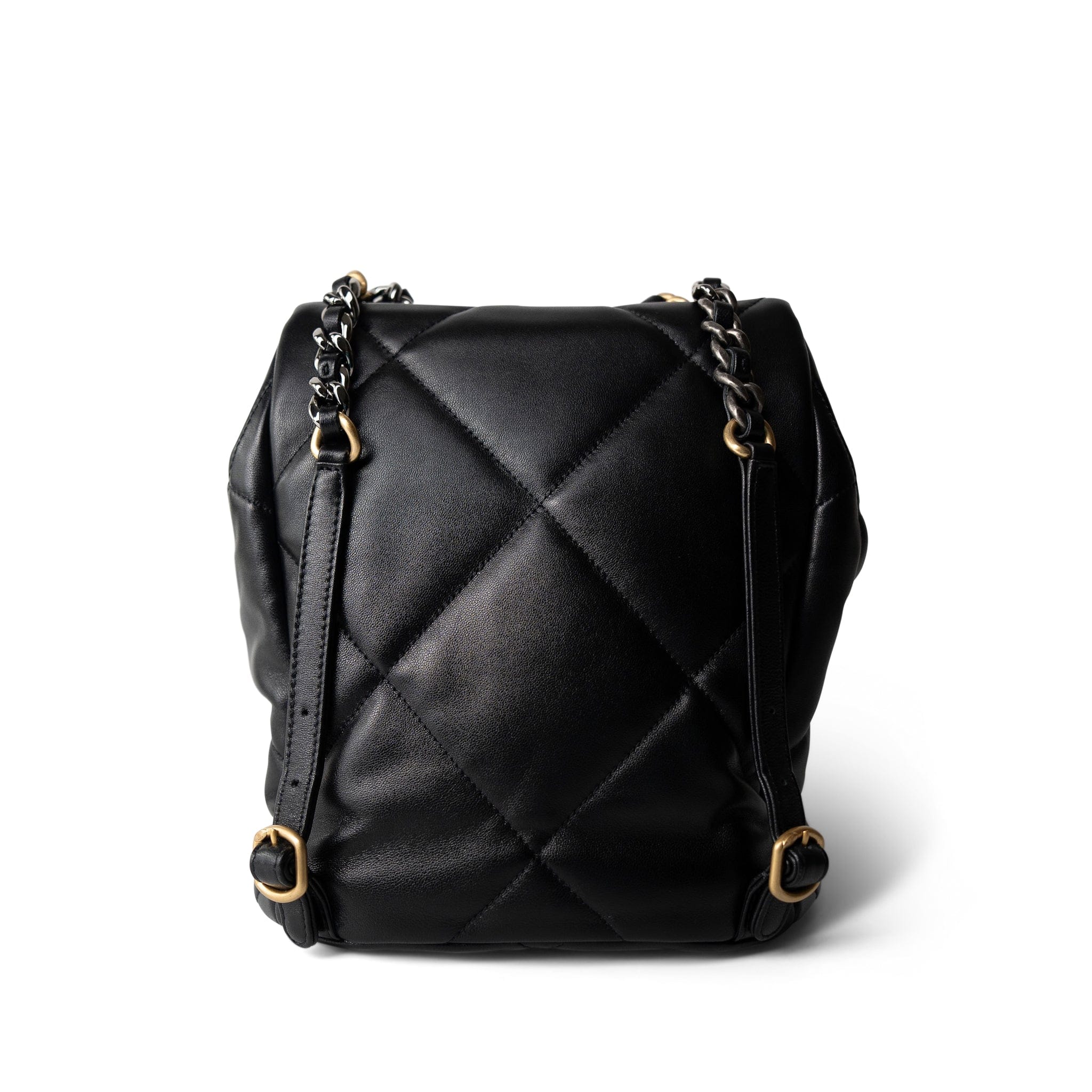 24C Black Lambskin Quilted 19 Flap Backpack Mixed Hardware – REDELUXE