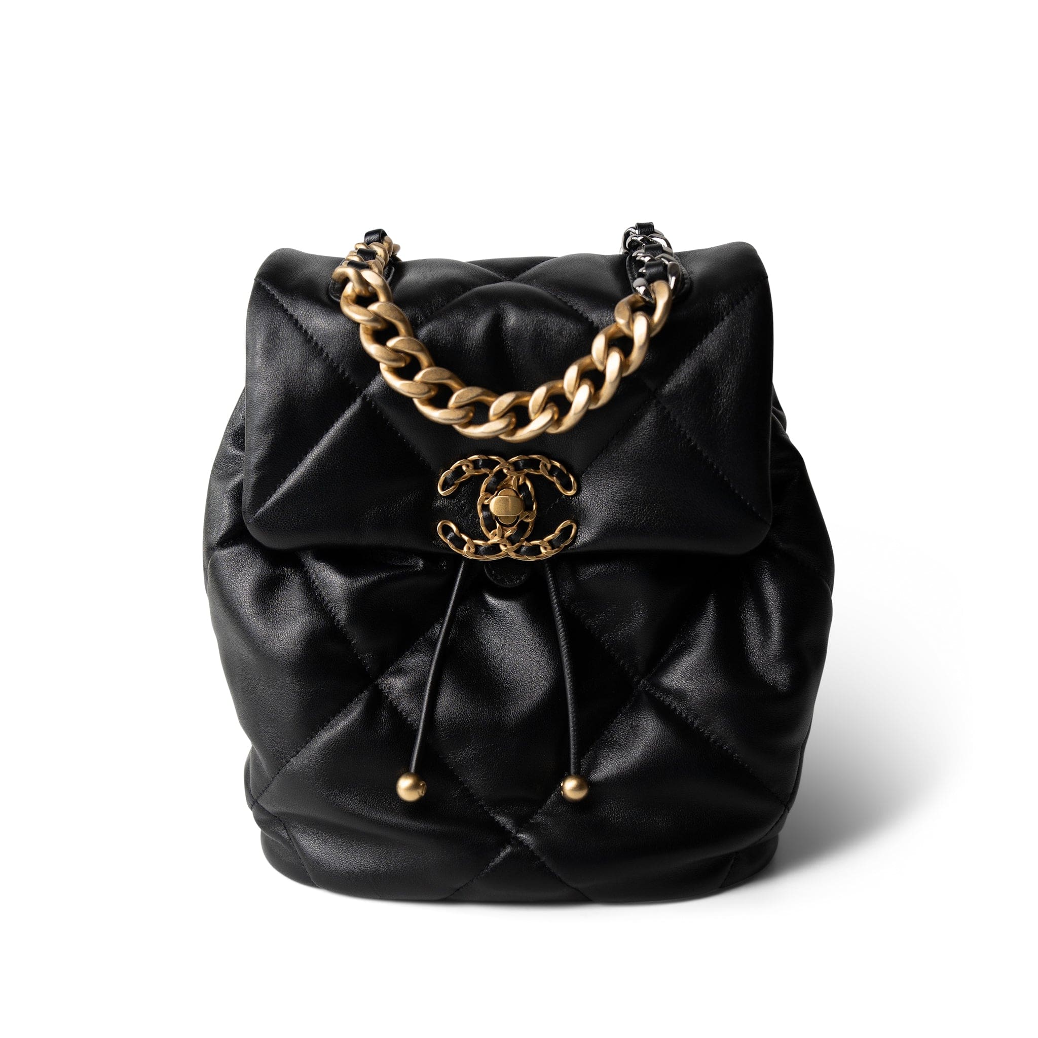 24C Black Lambskin Quilted 19 Flap Backpack Mixed Hardware – REDELUXE