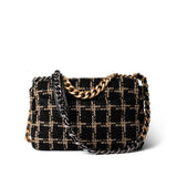 CHANEL Black Black and Beige Tweed 19 Flap Small Mixed Hardware - Redeluxe