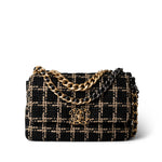CHANEL Black Black and Beige Tweed 19 Flap Small Mixed Hardware - Redeluxe