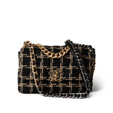 CHANEL Black Black and Beige Tweed 19 Flap Small Mixed Hardware - Redeluxe