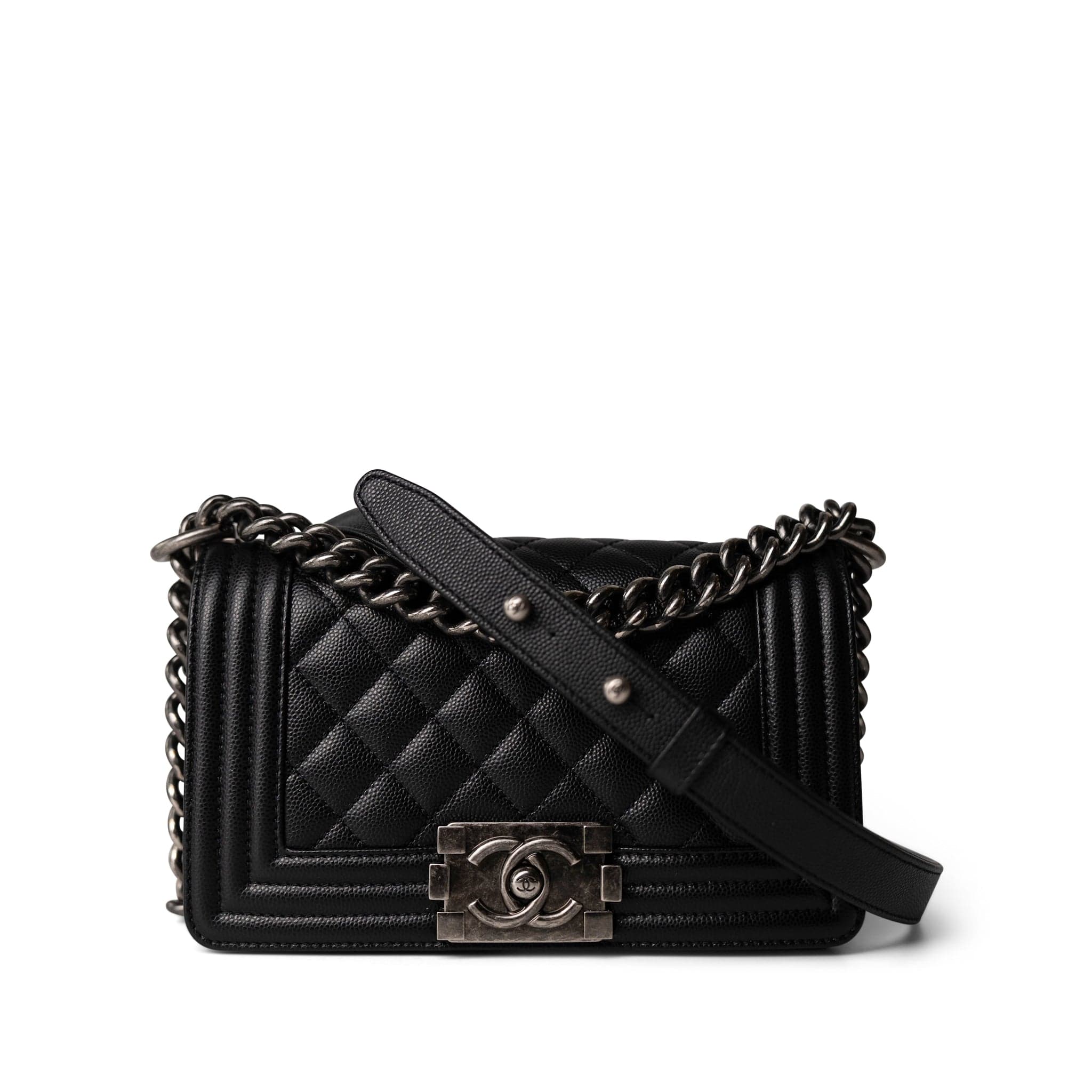 CHANEL Black Black Caviar Quilted Le Boy Bag Small Ruthenium Hardware - Redeluxe