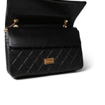 CHANEL Black Black Crumpled Calfskin Quilted Reissue 2.55 227 Aged Gold Hardware - Redeluxe