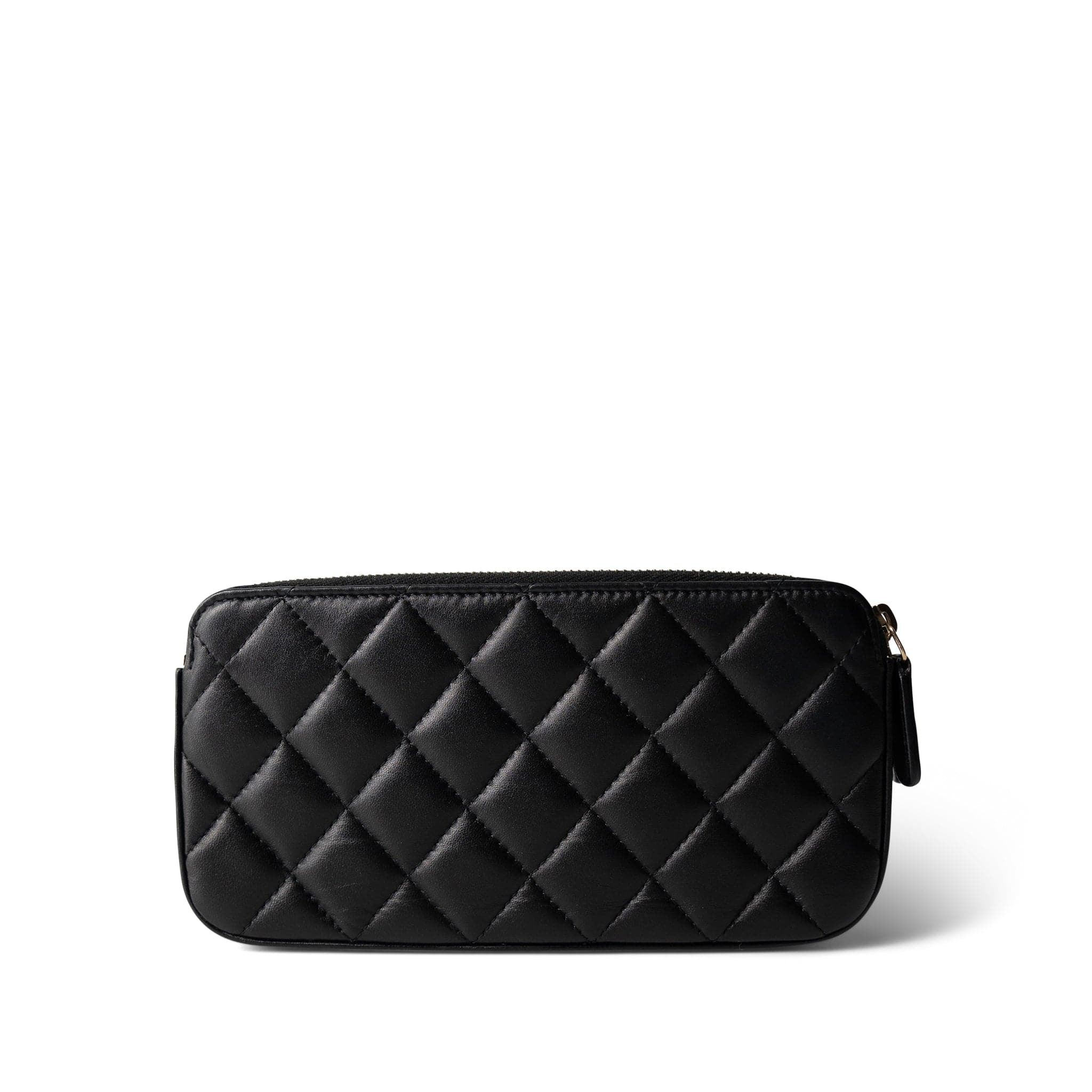 CHANEL Black Black Lambskin Quilted Small Clutch With Pearly Chain - Redeluxe