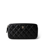 CHANEL Black Black Lambskin Quilted Small Clutch With Pearly Chain - Redeluxe