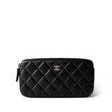 CHANEL Black Black Lambskin Quilted Small Clutch With Pearly Chain - Redeluxe