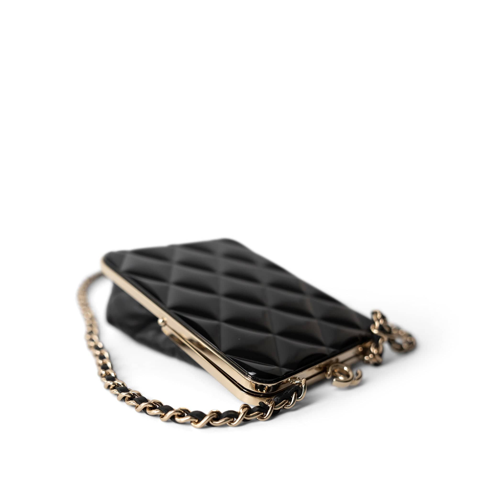 CHANEL Black Black Vanity Clutch with Chain Light Gold Hardware - Redeluxe