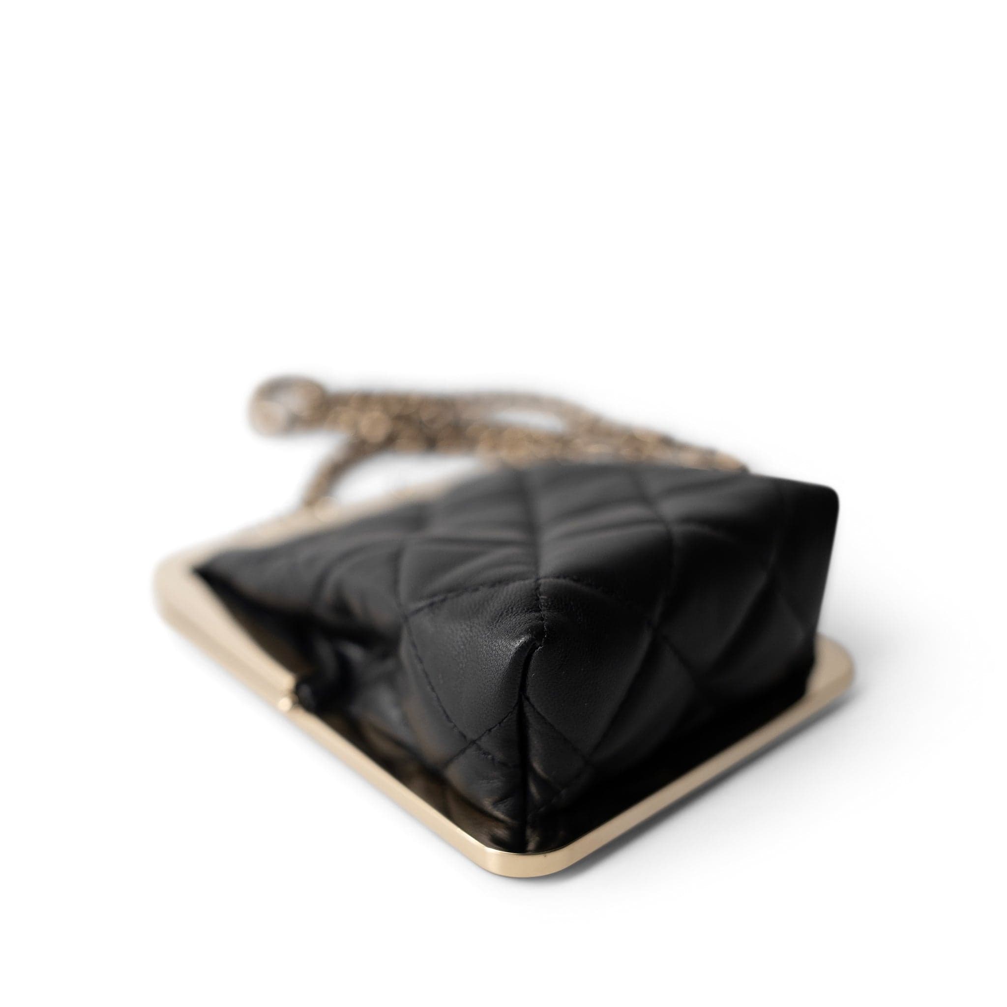 CHANEL Black Black Vanity Clutch with Chain Light Gold Hardware - Redeluxe