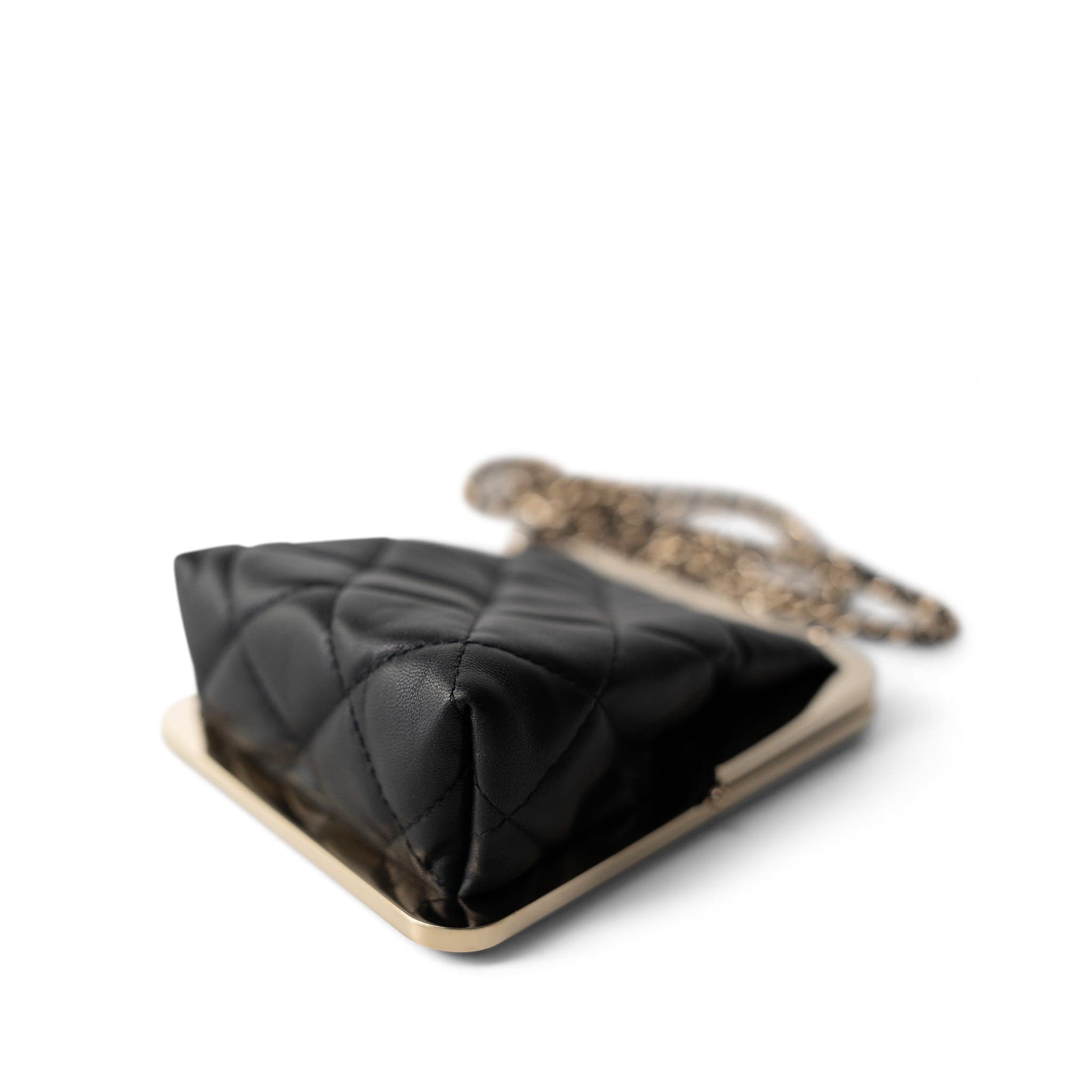 CHANEL Black Black Vanity Clutch with Chain Light Gold Hardware - Redeluxe