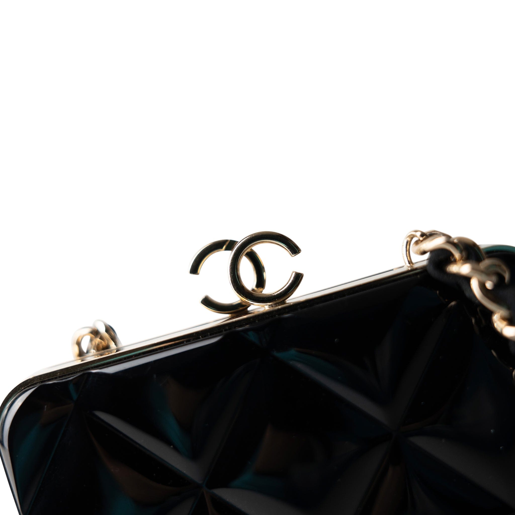 CHANEL Black Black Vanity Clutch with Chain Light Gold Hardware - Redeluxe