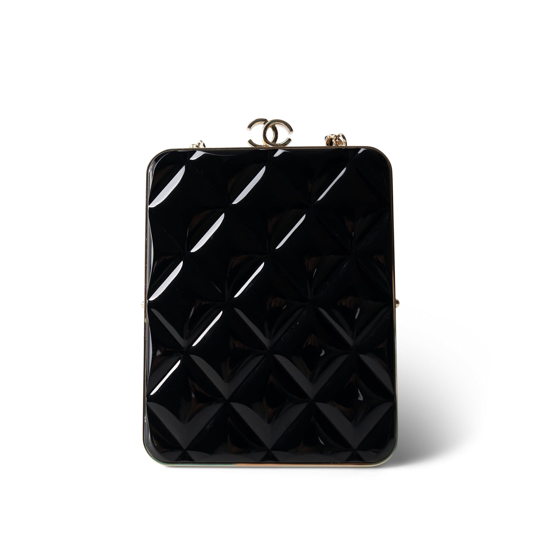 CHANEL Black Black Vanity Clutch with Chain Light Gold Hardware - Redeluxe