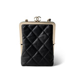 CHANEL Black Black Vanity Clutch with Chain Light Gold Hardware - Redeluxe