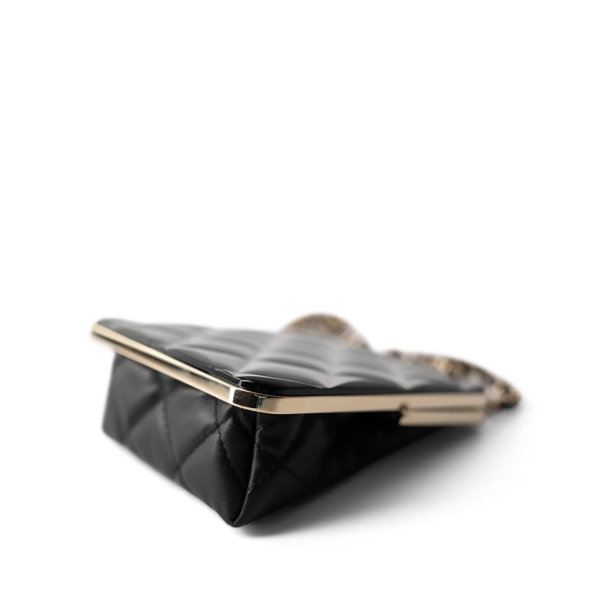 CHANEL Black Black Vanity Clutch with Chain Light Gold Hardware - Redeluxe
