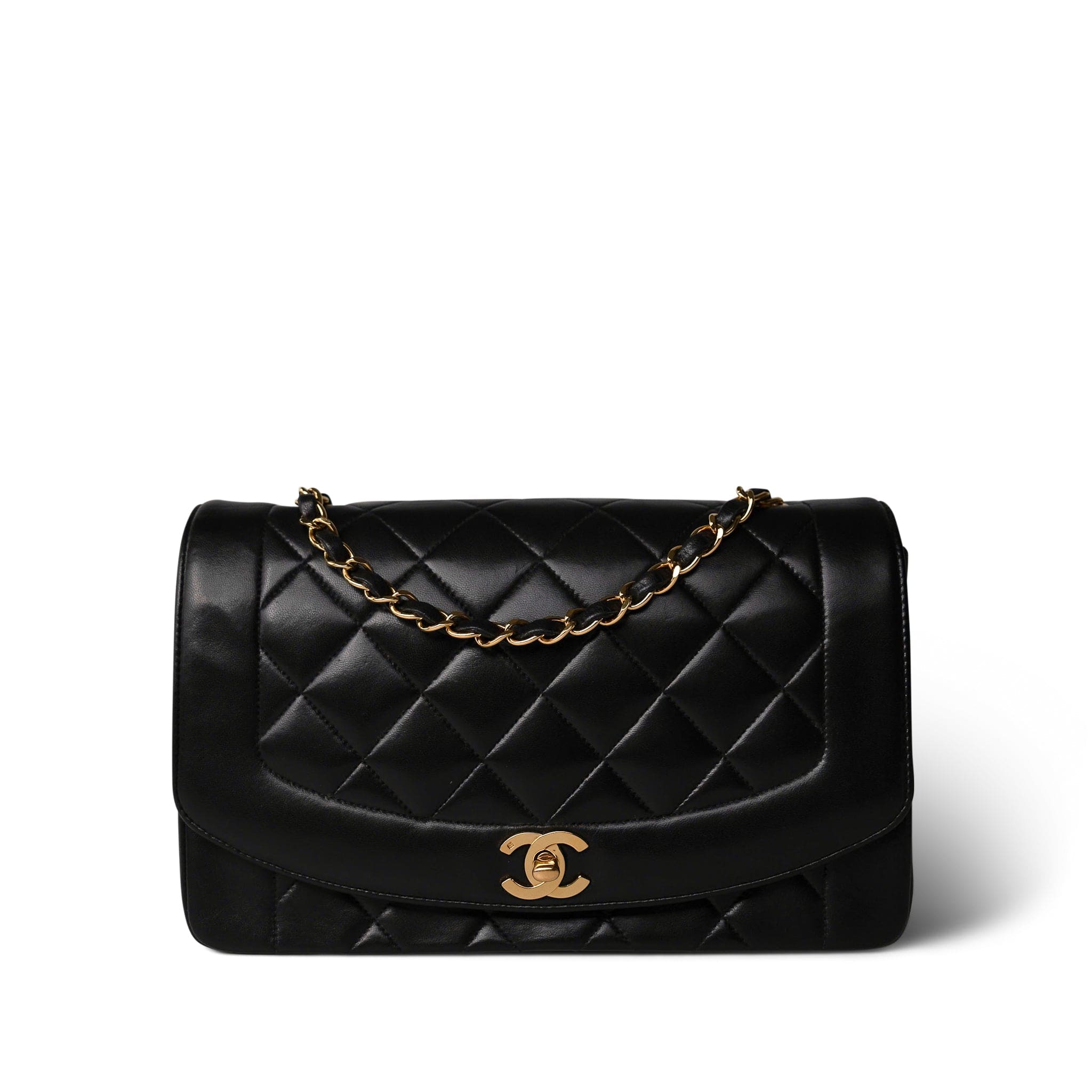 CHANEL Black Diana Flap Black Lambskin Quilted Medium Gold Hardware - Redeluxe