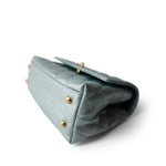 CHANEL Blue 22P Iridescent Light Blue Caviar Quilted Coco Handle Small Aged Gold Hardware - Redeluxe