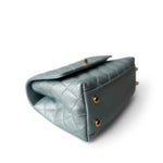 CHANEL Blue 22P Iridescent Light Blue Caviar Quilted Coco Handle Small Aged Gold Hardware - Redeluxe