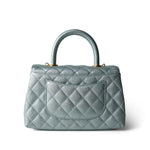 CHANEL Blue 22P Iridescent Light Blue Caviar Quilted Coco Handle Small Aged Gold Hardware - Redeluxe