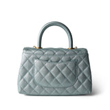 CHANEL Blue 22P Iridescent Light Blue Caviar Quilted Coco Handle Small Aged Gold Hardware - Redeluxe