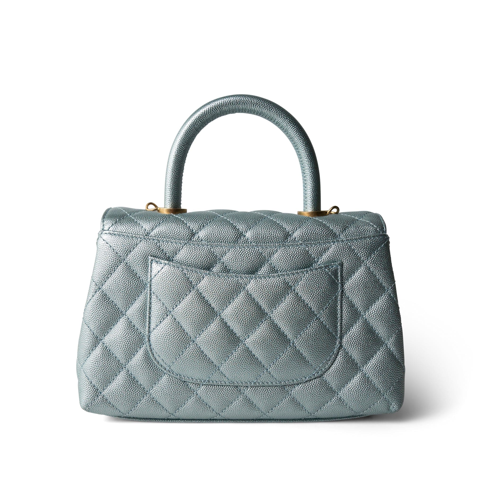 CHANEL Blue 22P Iridescent Light Blue Caviar Quilted Coco Handle Small Aged Gold Hardware - Redeluxe