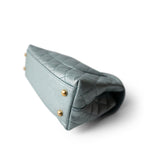 CHANEL Blue 22P Iridescent Light Blue Caviar Quilted Coco Handle Small Aged Gold Hardware - Redeluxe