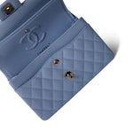 CHANEL Blue 23P Blue Caviar Quilted Classic Flap Small Light Gold Hardware - Redeluxe