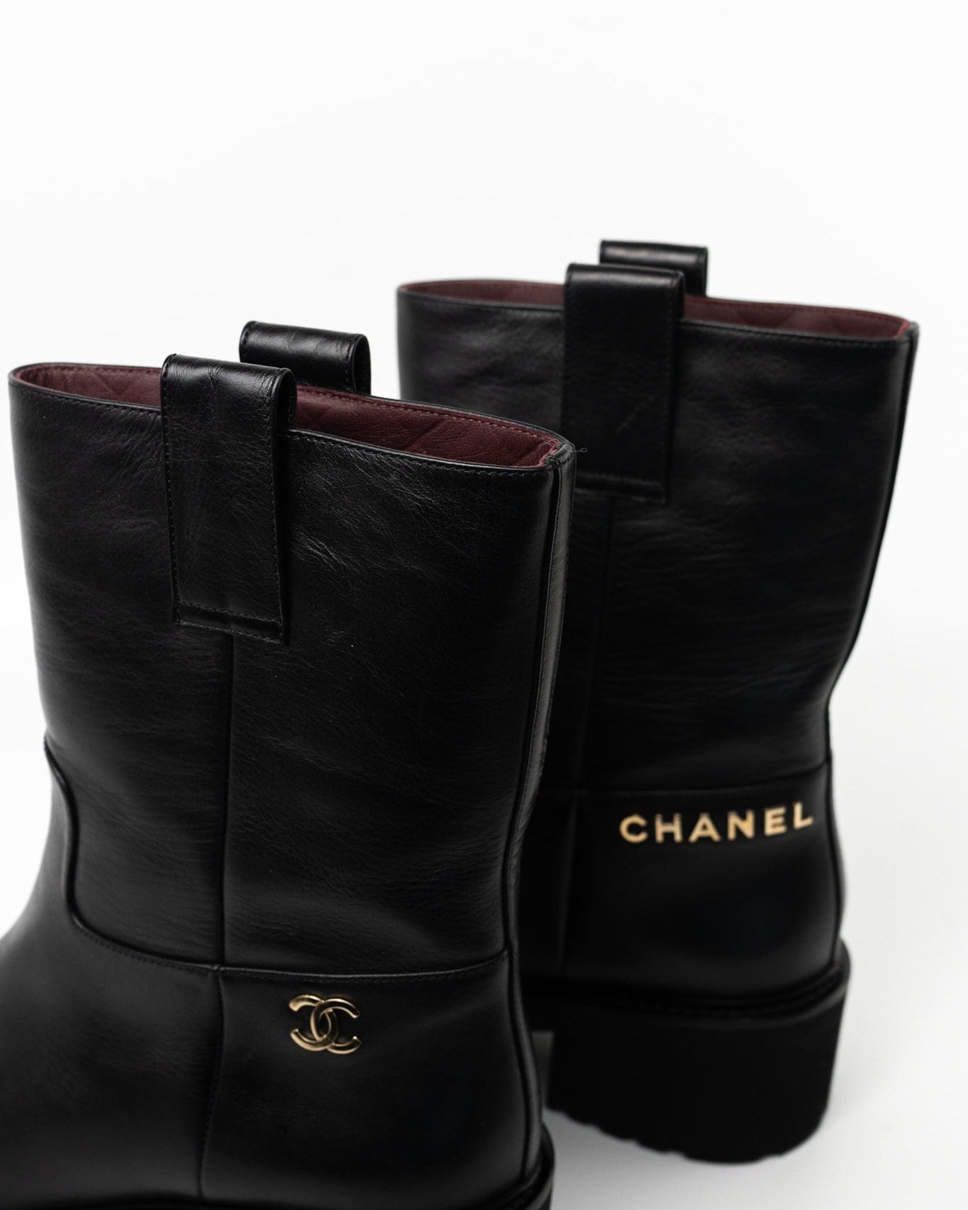 CHANEL Boots 20A Leather CC Signature Cap Toe Ankle Midcalf Short Boots Booties - Redeluxe