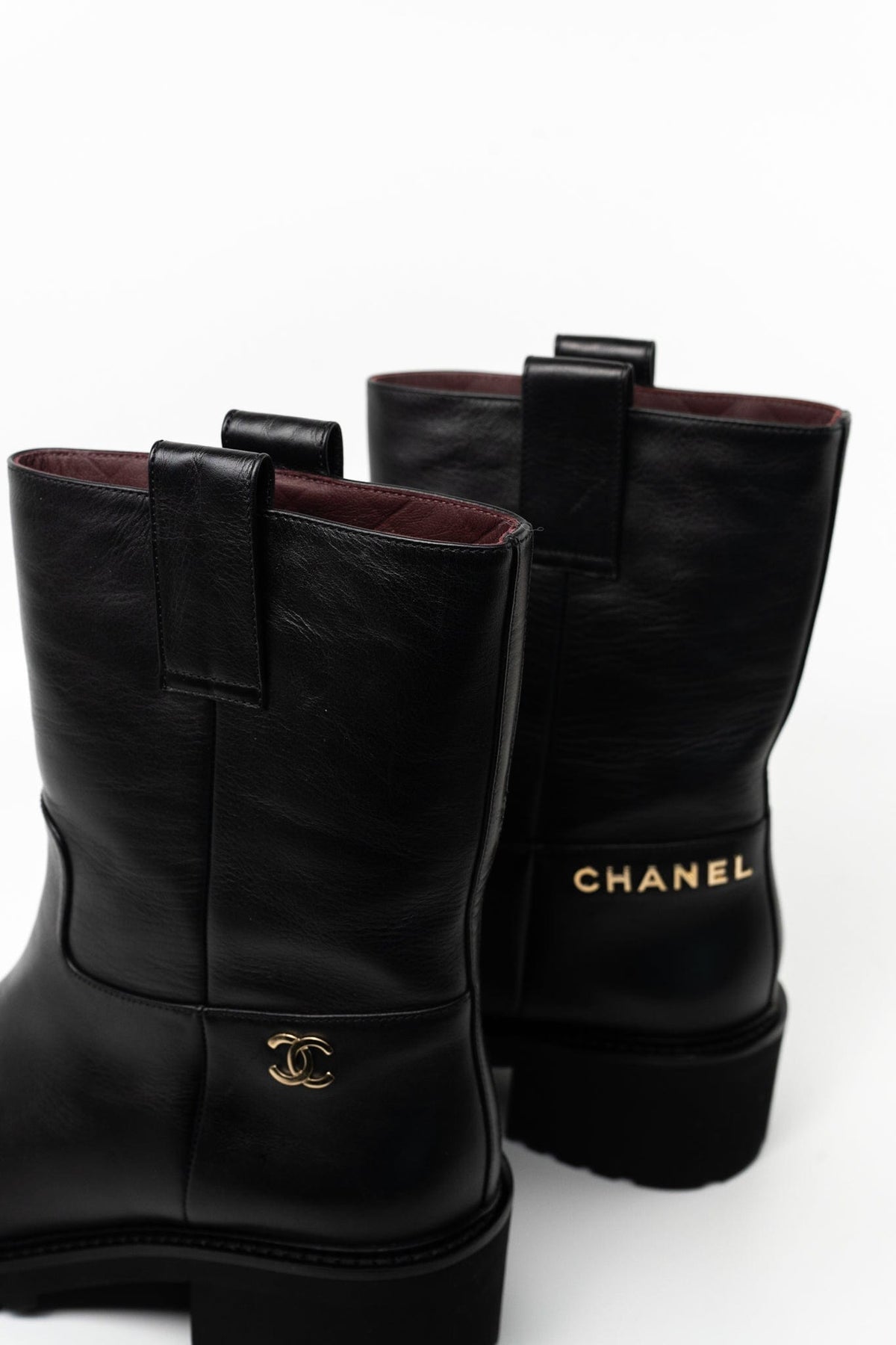 CHANEL Boots 20A Leather CC Signature Cap Toe Ankle Midcalf Short Boots Booties - Redeluxe