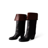 CHANEL Boots Black 20K CC Black & Brown High Boots (Size 39.5 / 9.5 US) - Redeluxe