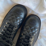 CHANEL Boots CHANEL 21B Calfskin Quilted Black Caviar Quilted CC Logo Combat Boots - Redeluxe