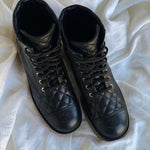 CHANEL Boots CHANEL 21B Calfskin Quilted Black Caviar Quilted CC Logo Combat Boots - Redeluxe