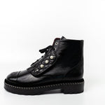 CHANEL Boots Chanel Crinkled Calfskin Pearl Combat Short Boots 40 Black - Redeluxe