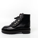 CHANEL Boots Chanel Crinkled Calfskin Pearl Combat Short Boots 40 Black - Redeluxe