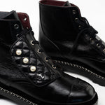 CHANEL Boots Chanel Crinkled Calfskin Pearl Combat Short Boots 40 Black - Redeluxe
