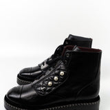 CHANEL Boots Chanel Crinkled Calfskin Pearl Combat Short Boots 40 Black - Redeluxe