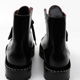 CHANEL Boots Chanel Crinkled Calfskin Pearl Combat Short Boots 40 Black - Redeluxe