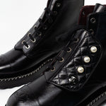 CHANEL Boots Chanel Crinkled Calfskin Pearl Combat Short Boots 40 Black - Redeluxe