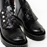 CHANEL Boots Chanel Crinkled Calfskin Pearl Combat Short Boots 40 Black - Redeluxe