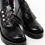 CHANEL Boots Chanel Crinkled Calfskin Pearl Combat Short Boots 40 Black - Redeluxe