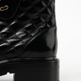 CHANEL Boots Shinny Calfskin Quilted Lace up Combat Boots - Redeluxe