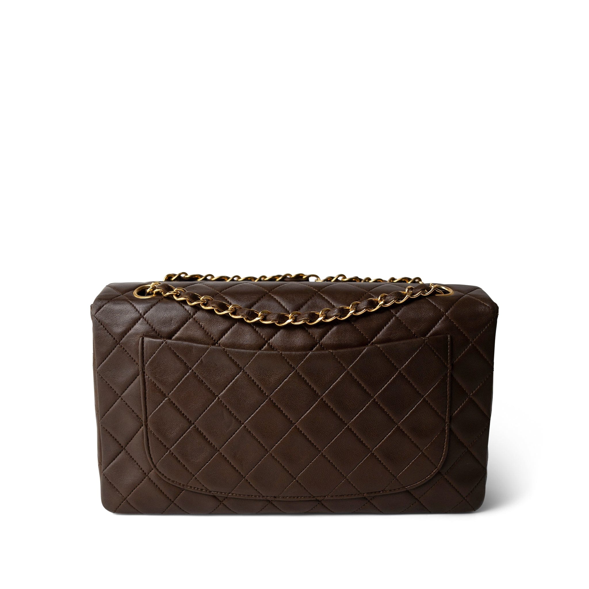 CHANEL Brown Brown Lambskin Quilted Single Flap Gold Hardware - Redeluxe