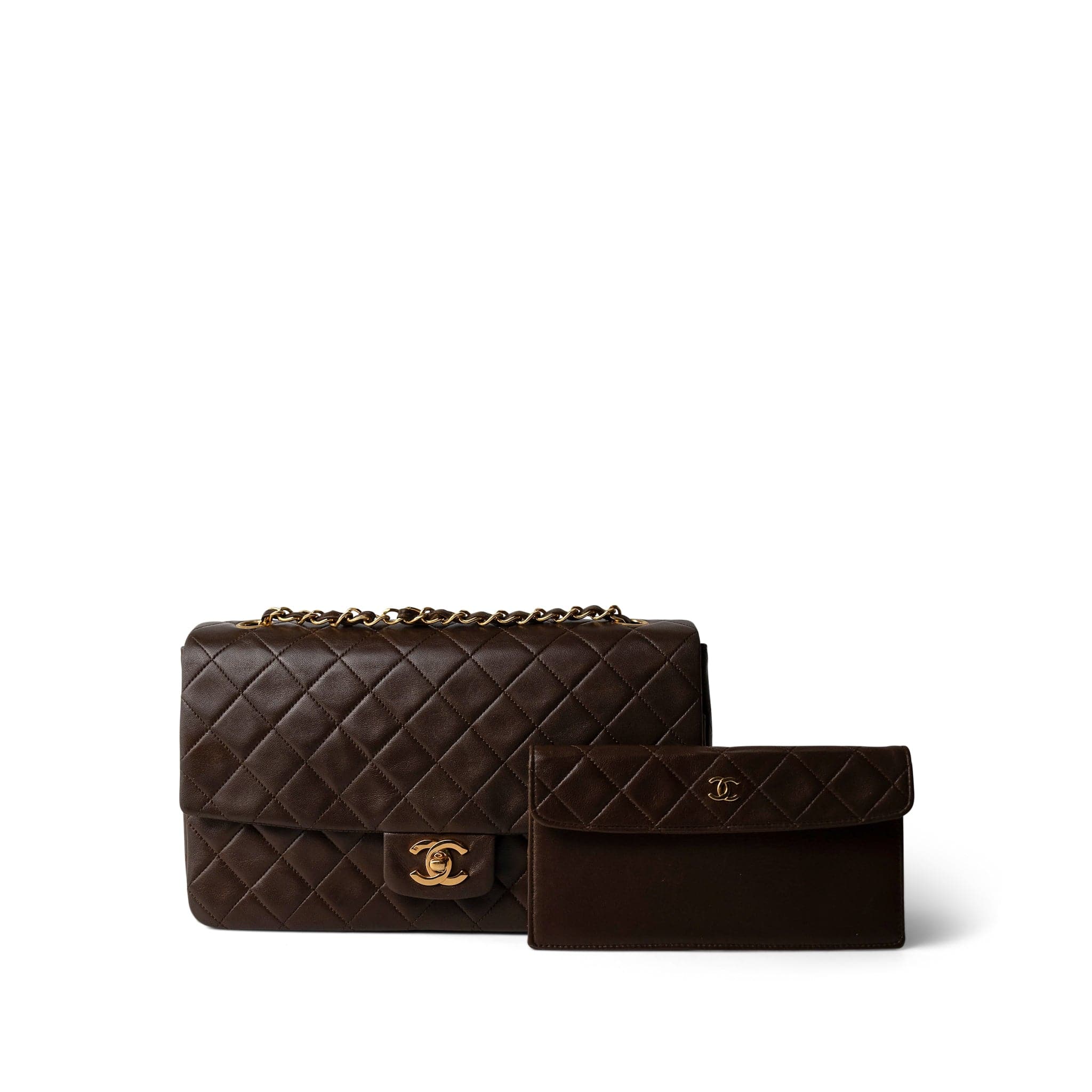 CHANEL Brown Brown Lambskin Quilted Single Flap Gold Hardware - Redeluxe