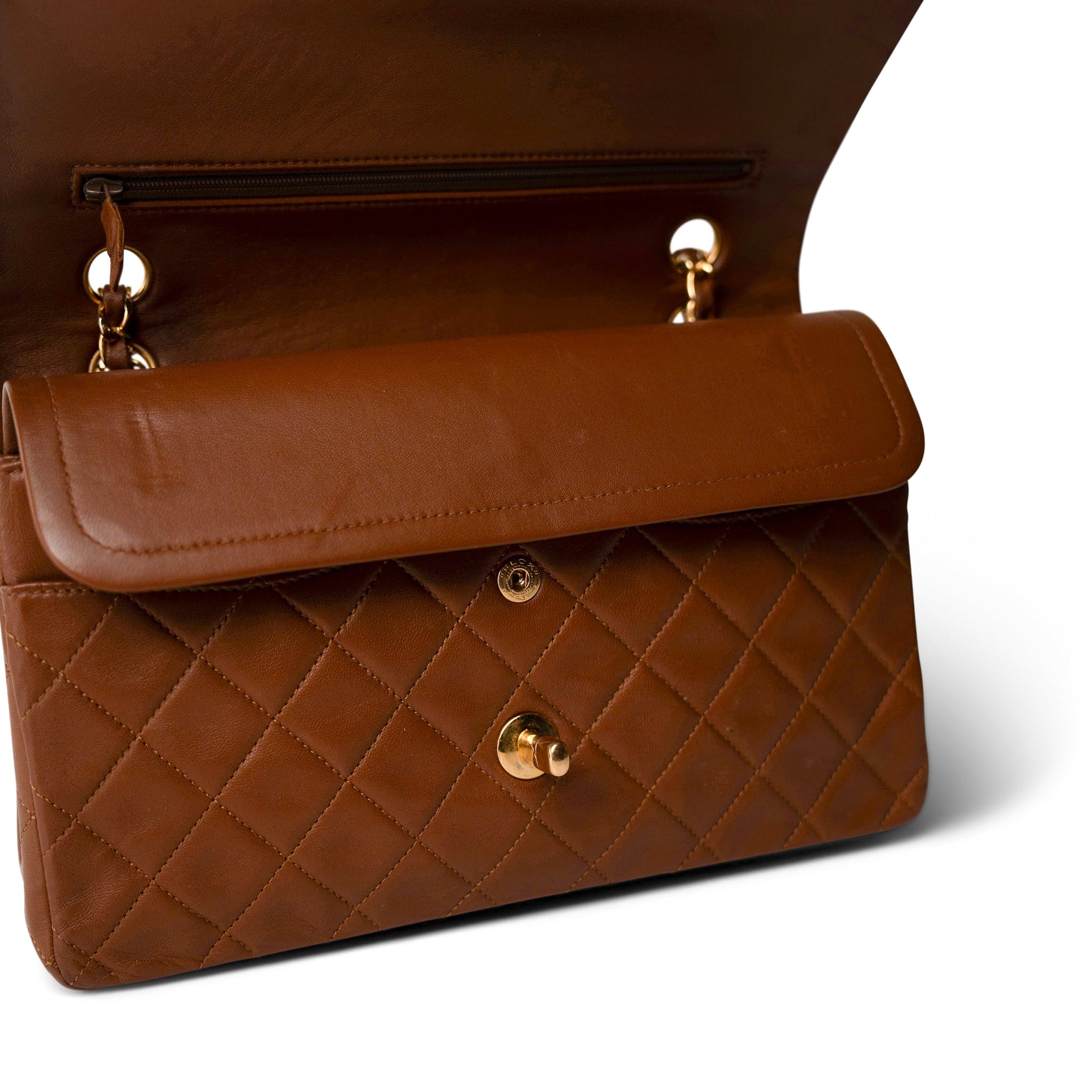CHANEL Brown Vintage Brown Lambskin Quilted Classic Flap Medium Gold Hardware - Redeluxe